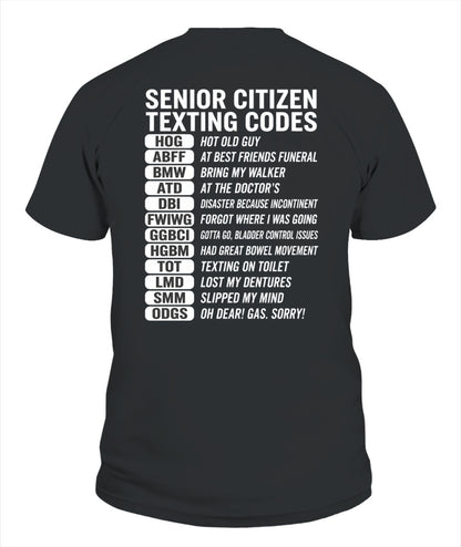 SENIOR CITIZEN TEXTING CODES FUNNY T-SHIRT