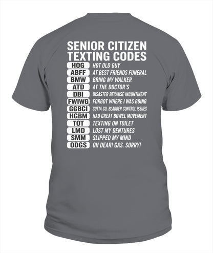 SENIOR CITIZEN TEXTING CODES FUNNY T-SHIRT