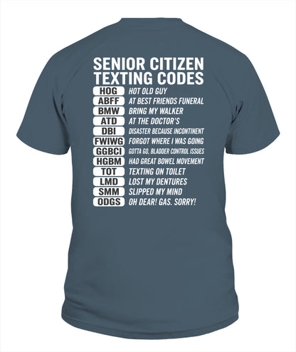 SENIOR CITIZEN TEXTING CODES FUNNY T-SHIRT