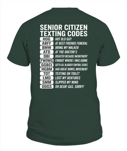 SENIOR CITIZEN TEXTING CODES FUNNY T-SHIRT