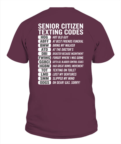 SENIOR CITIZEN TEXTING CODES FUNNY T-SHIRT