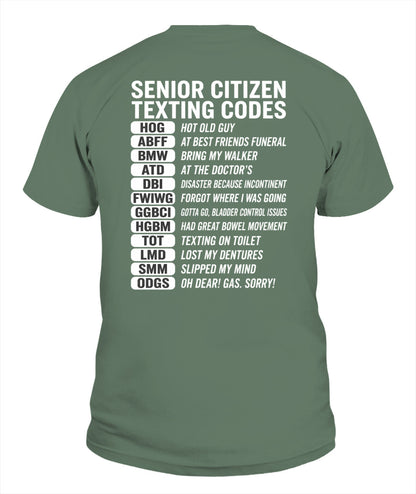 SENIOR CITIZEN TEXTING CODES FUNNY T-SHIRT