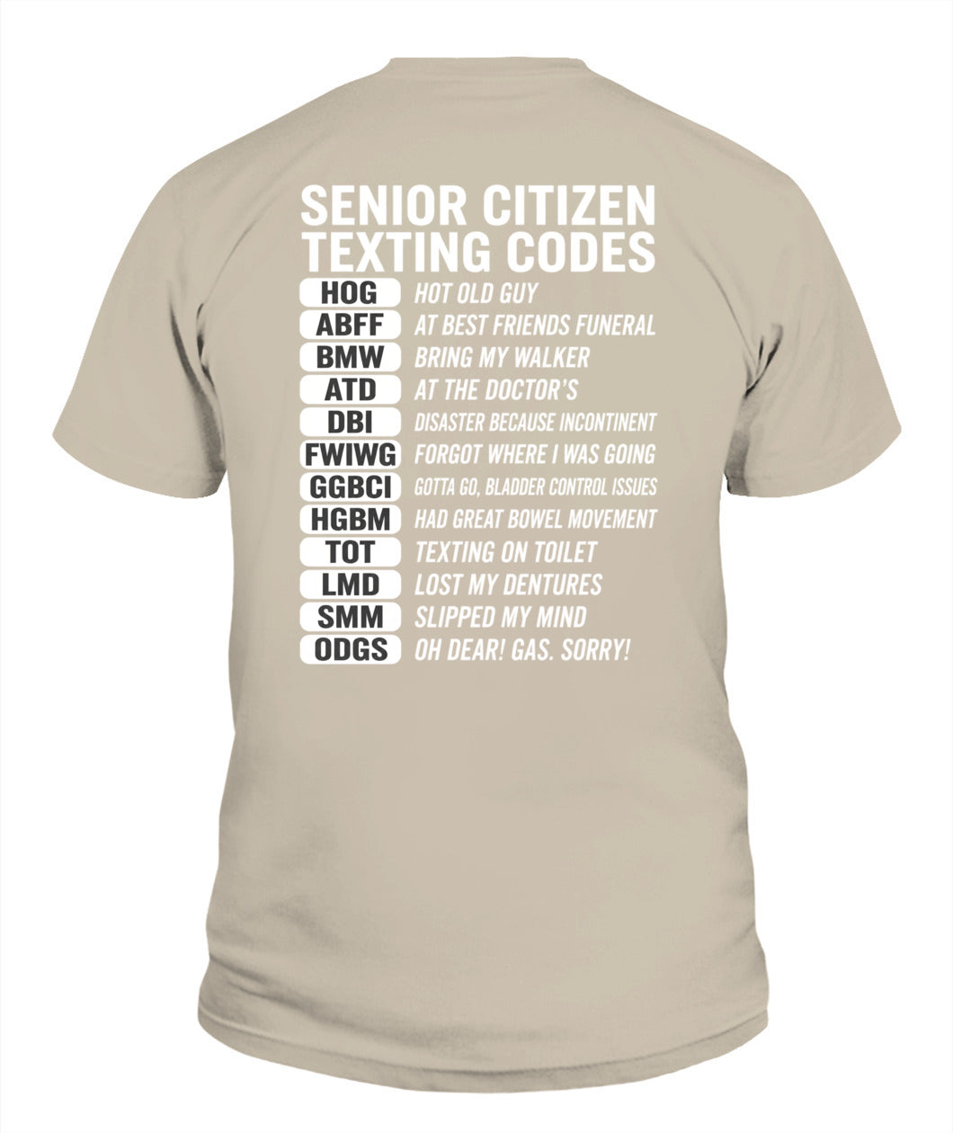 SENIOR CITIZEN TEXTING CODES FUNNY T-SHIRT