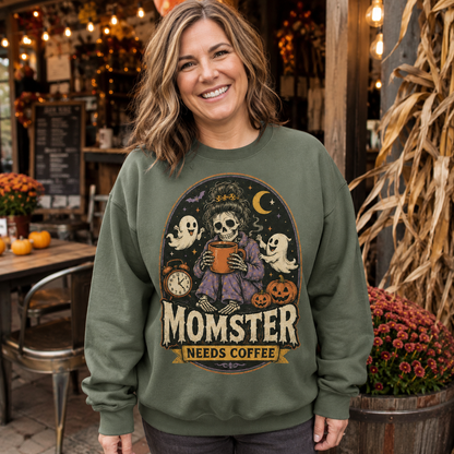 Momster Needs Coffee Halloween Skeleton Shirt