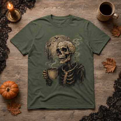 Skeleton Coffee Halloween Graphic T-Shirt