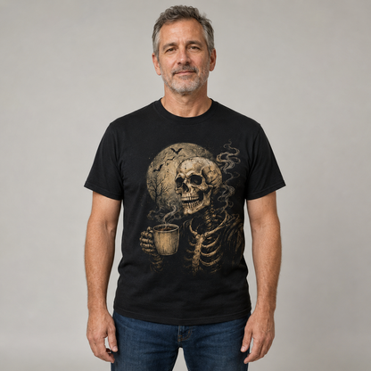 Skeleton Coffee Halloween Graphic T-Shirt