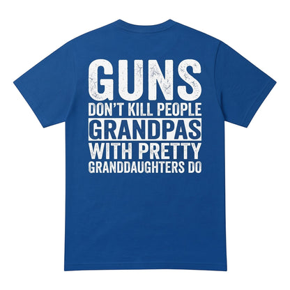  royal blue cotton t-shirt featuring white distressed text about grandpas and granddaughters.