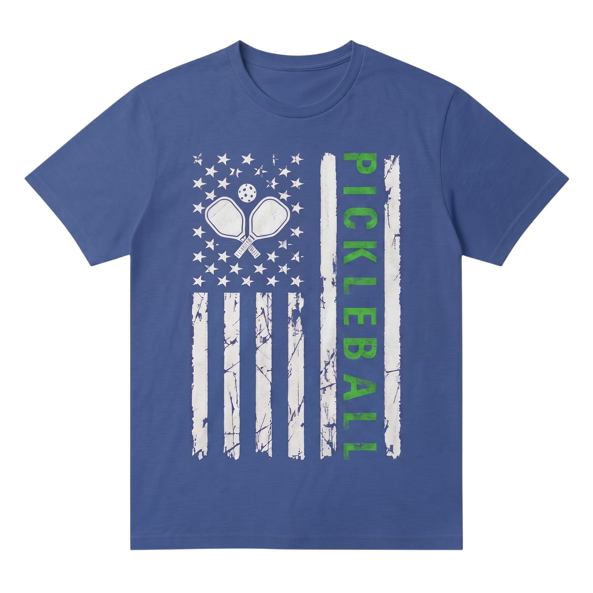  blue unisex cotton pickleball t-shirt with distressed American flag and paddle graphic print