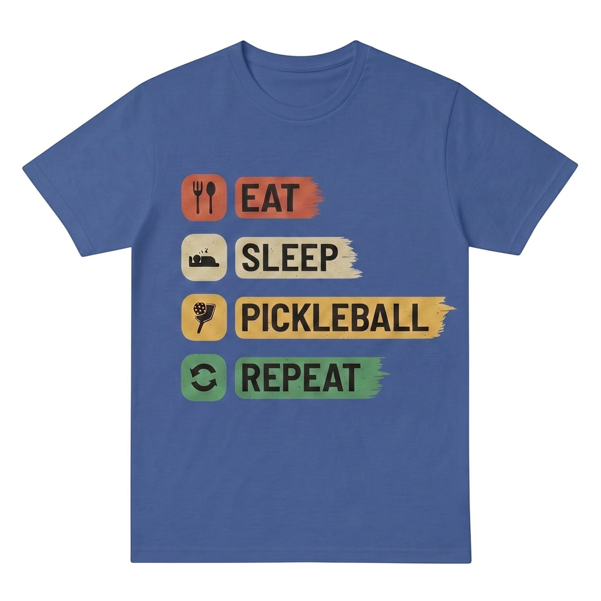  blue cotton unisex pickleball t-shirt with Eat Sleep Pickleball Repeat graphic print