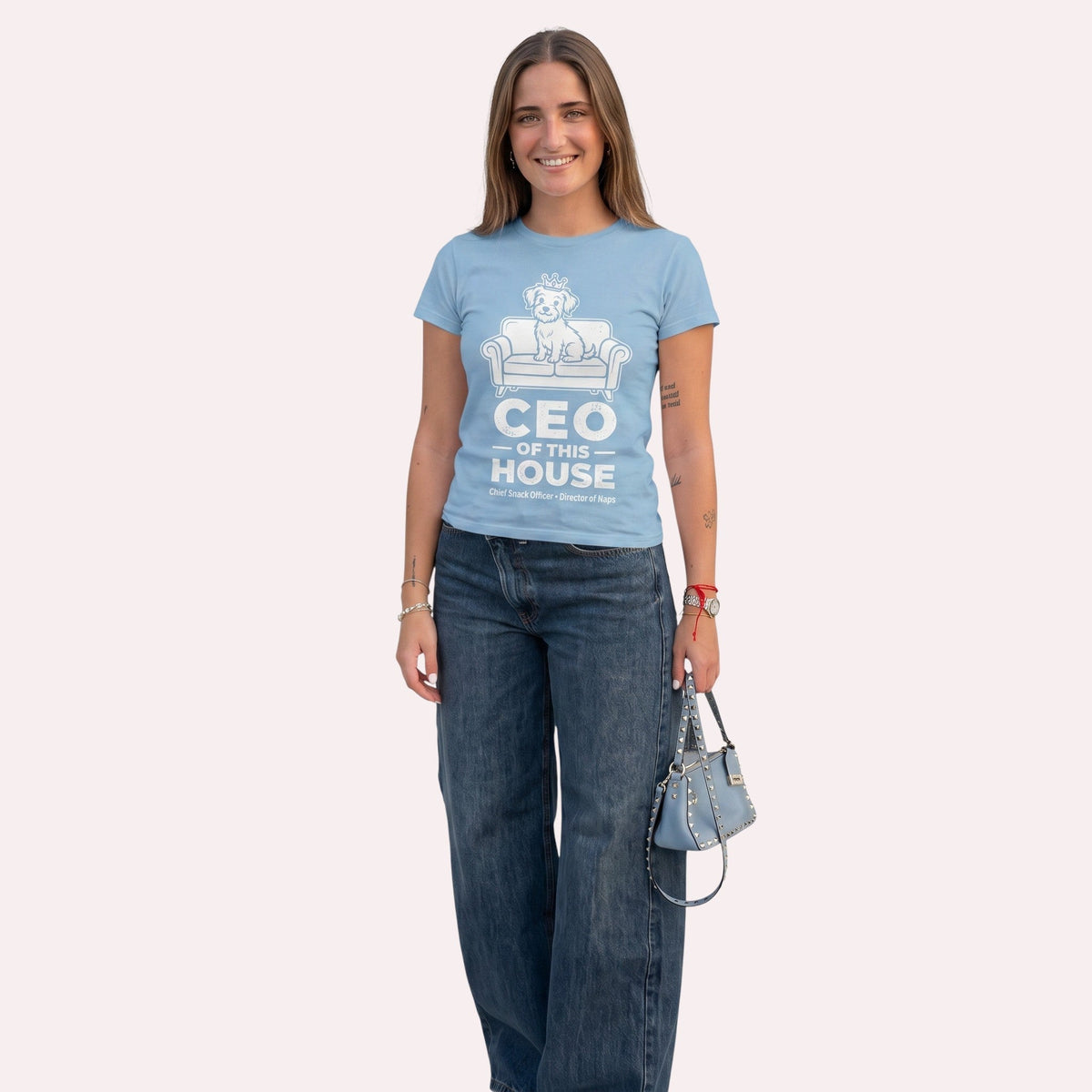  light blue unisex cotton t-shirt featuring a dog graphic with the text CEO of this House