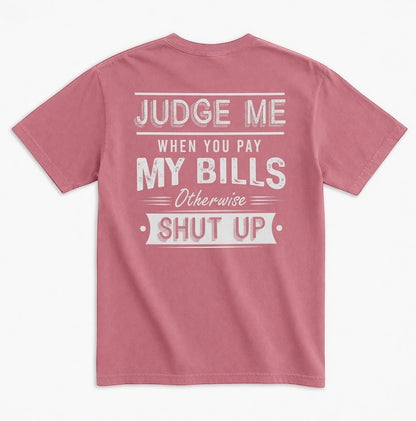  unisex garment-dyed cotton t-shirt in dusty rose with white distressed back graphic typography.