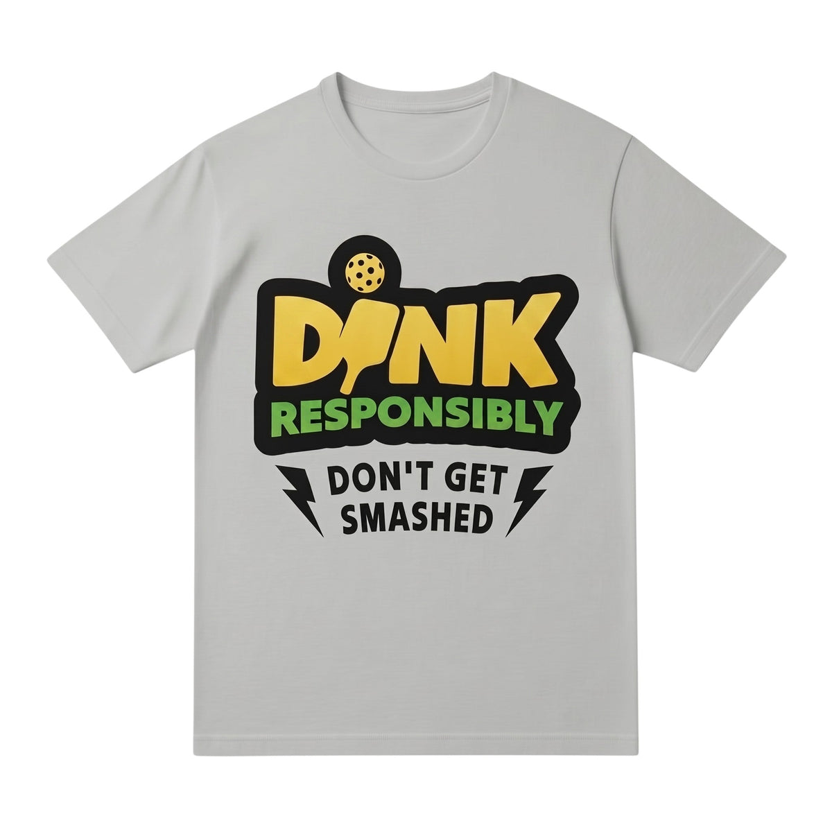  grey unisex cotton t-shirt with DINK Responsibly pickleball graphic print on the front.
