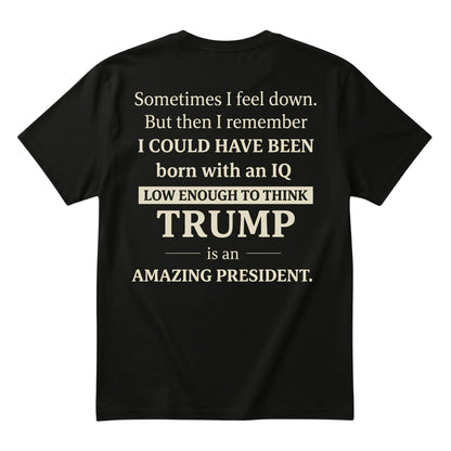  dark green unisex cotton t-shirt with satirical political typography on the back