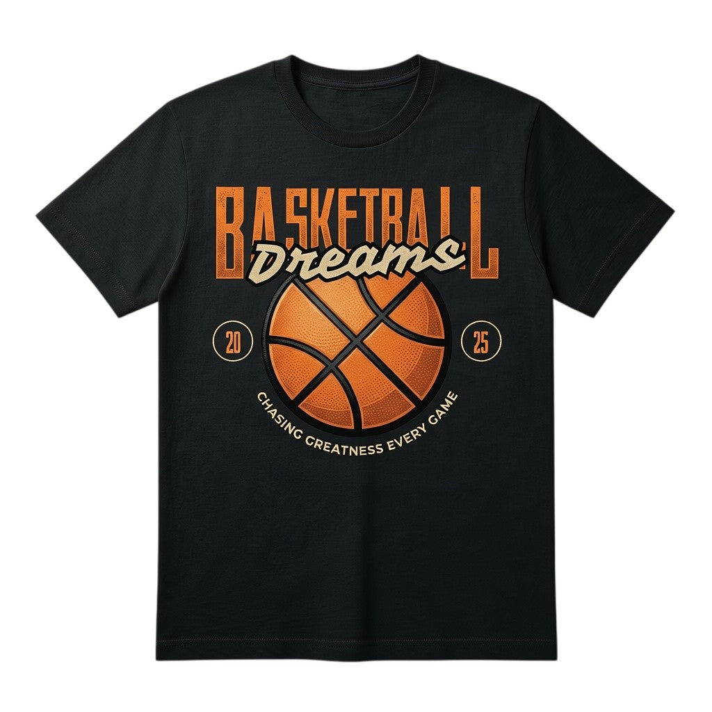  black cotton t-shirt with Basketball Dreams Chasing Greatness Every Game graphic print