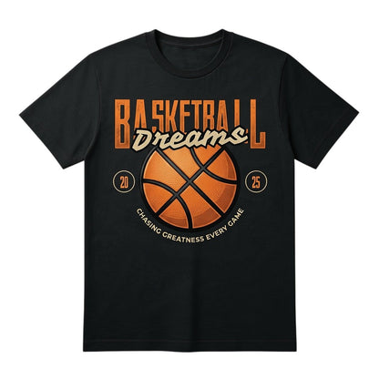  black cotton t-shirt with Basketball Dreams Chasing Greatness Every Game graphic print